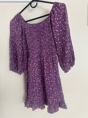 Girls Purple Floral Smocked Mini Dress